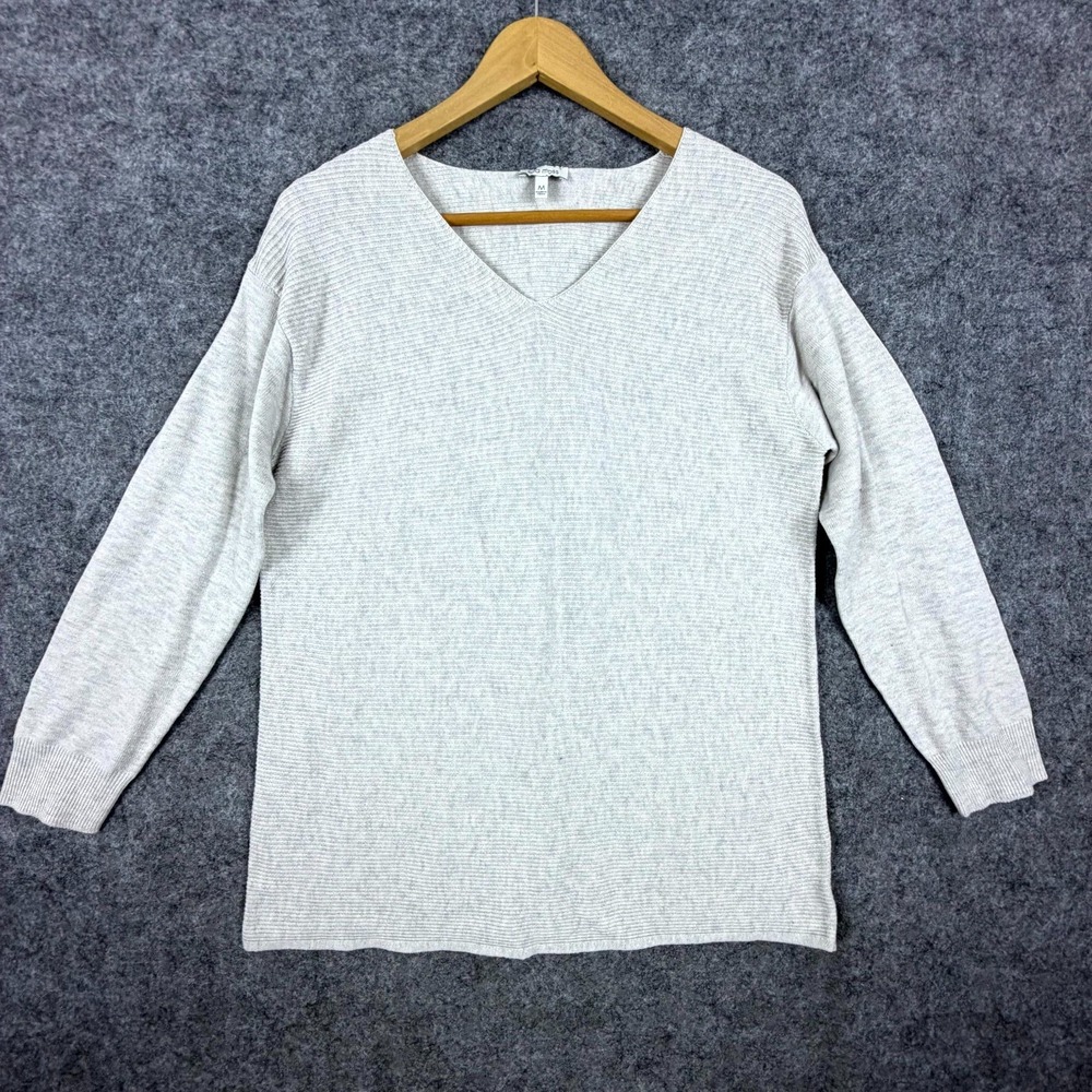 Ella Moss Sweater Womens Medium Gray Tight Knitted Raglan Sleeve V-Neck Pullover